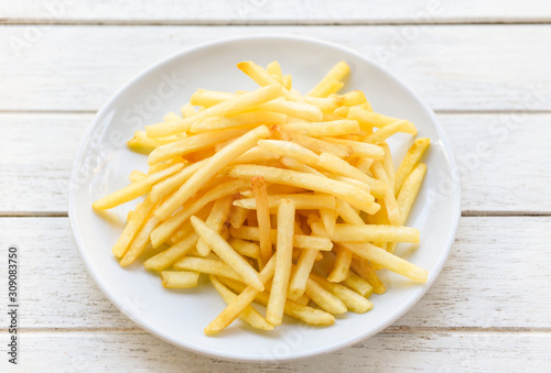 Fresh french fries on white plate delicious Italian meny homemade ingredients - Tasty potato fries for food or snack