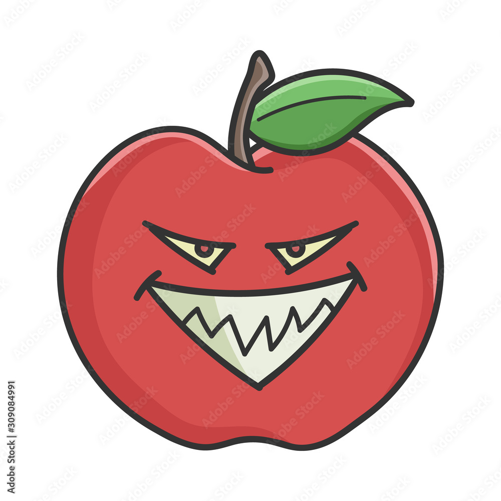 Evil grin red apple cartoon apple isolated on white Evil grin red apple cartoon apple isolated on white