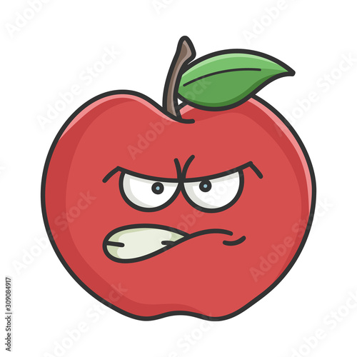 Angry red apple cartoon apple isolated on white