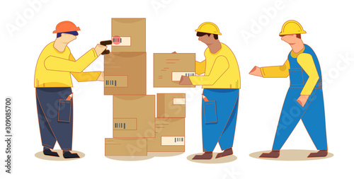 Man taking a picture of a barcode on the packaging shelves with a scanner