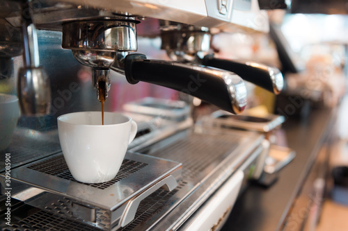 black coffee morning on coffee machine