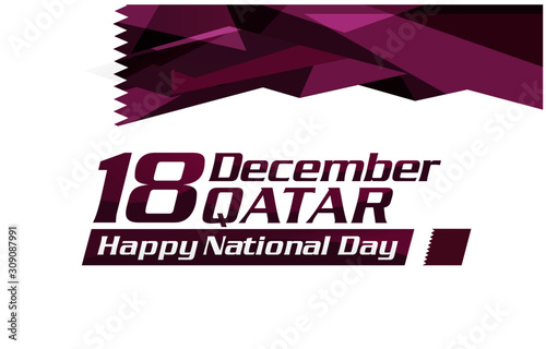 18 December State of Qatar Independence national Day flag white purple typography Vector modern style polygonal concept template Illustration use for poster banner, flyer, background, wallpaper, cover photo