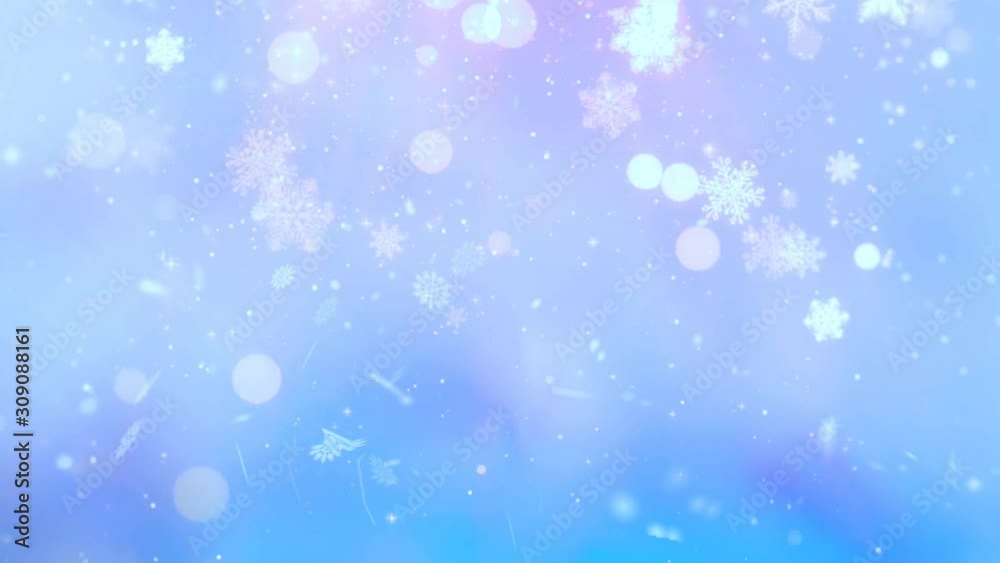 Abstract looped blue blurred background with bokeh and snowflakes Abstract looped blue blurred background with bokeh and snowflakes