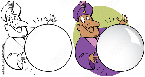 A swami uses a crystal ball to forecast the future.  photo