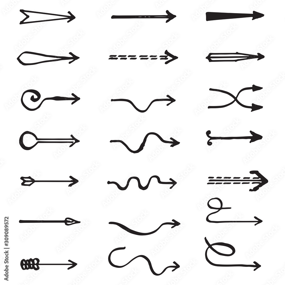 Set of Hand drawn vector arrows  doodle on white background.design element vector illustration.