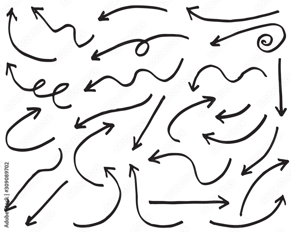 Set of Hand drawn vector arrows doodle on white background.design element vector illustration. Set of Hand drawn vector arrows doodle on white background.design element vector illustration.