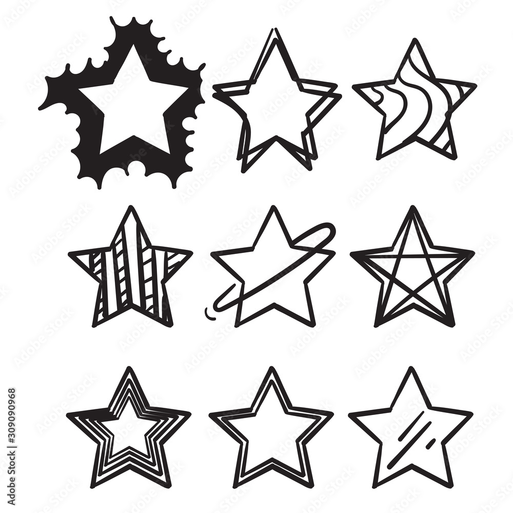 collection of hand drawn doodle stars illustration with cartoon line art style isolated on white background collection of hand drawn doodle stars illustration with cartoon line art style isolated on white background