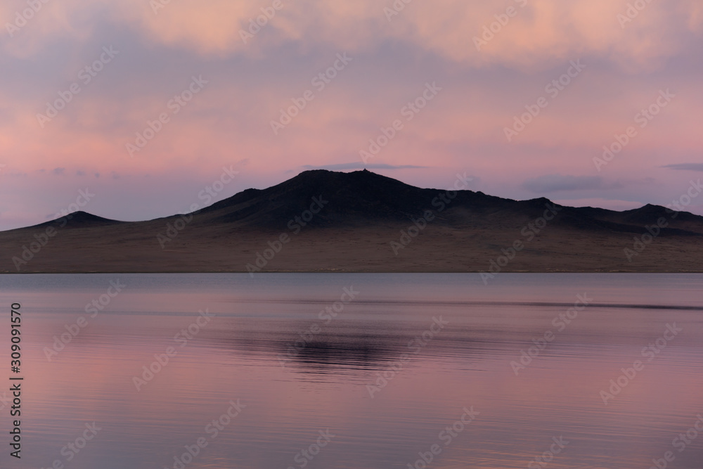 sunset on a lake in Mongolia