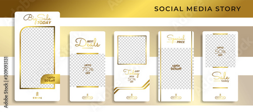 Banners Bundle Kit Set of Social Media Instagram Story. Geometric Stories Sale Banner Background ,Poster, Flyer, Coupon, Layout Composision Golden, Smartphone Templates Story editable eps 10 vector