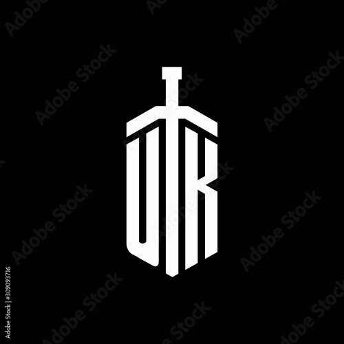 UK logo monogram with sword element ribbon design template