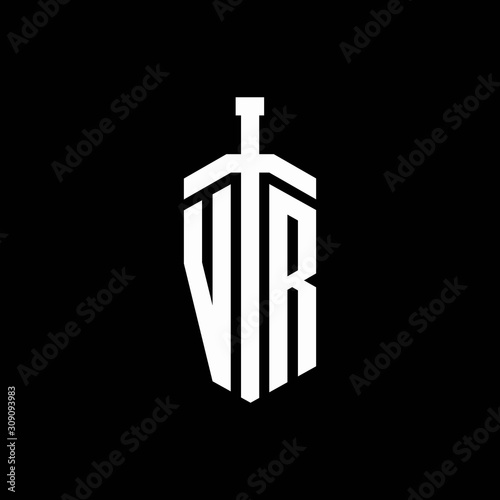 VR logo monogram with sword element ribbon design template