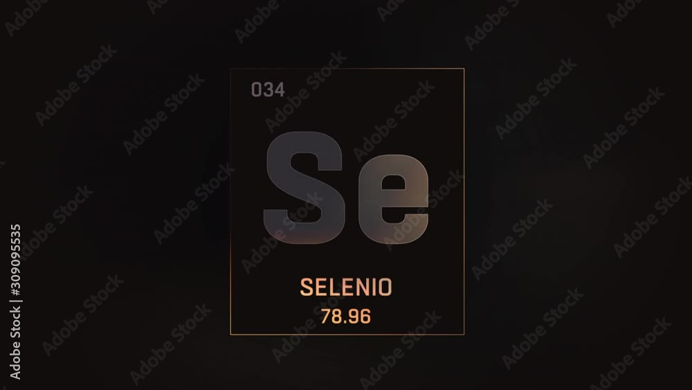 Selenium as Element 34 of the Periodic Table. Seamlessly looping 3D animation on grey illuminated atom design background with orbiting electrons. Name, atomic weight, element number in Spanish languag Selenium as Element 34 of the Periodic Table. Seamlessly looping 3D animation on grey illuminated atom design background with orbiting electrons. Name, atomic weight, element number in Spanish languag