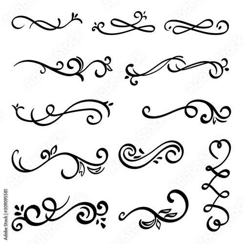 Invite Ornamental curls, swirls divider and filigree ornaments vector design collection for wedding invitation and calligraphy decoration. photo