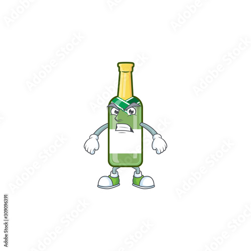 Champagne green bottle cartoon character style with angry face photo