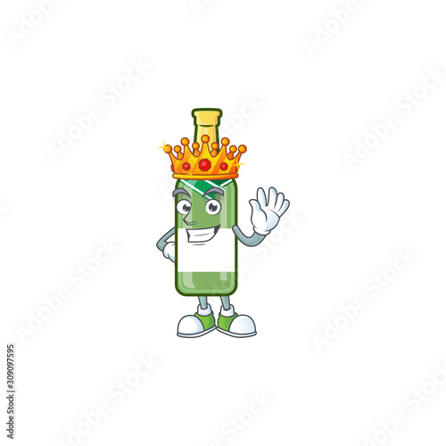 King of champagne green bottle on cartoon mascot style design