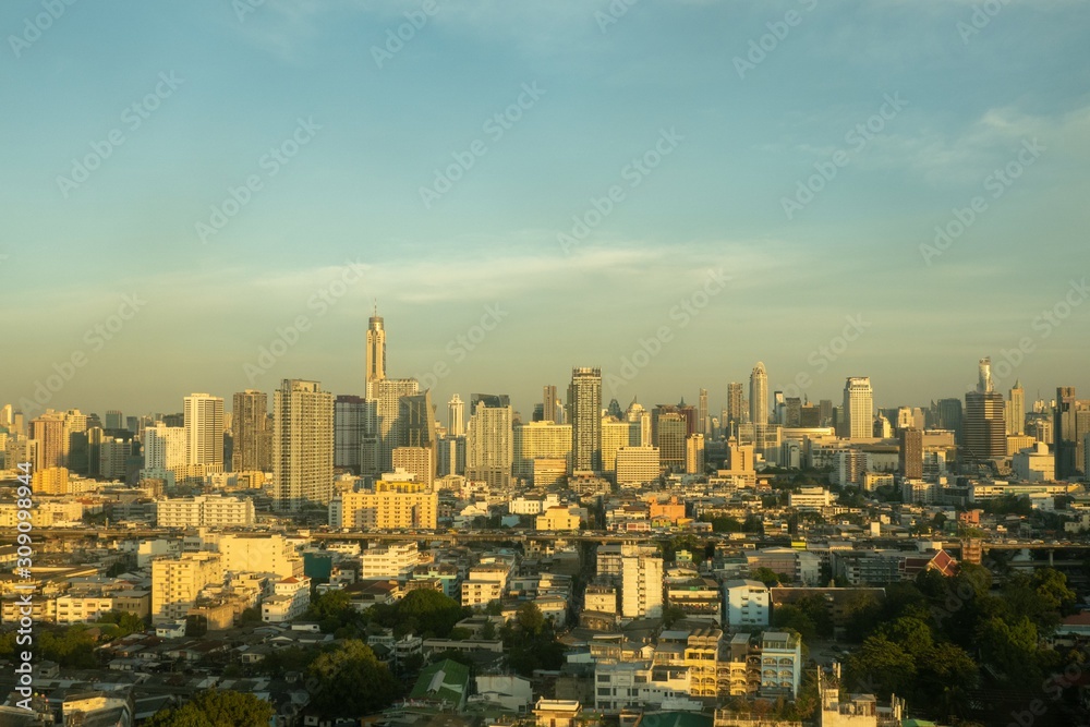 Bangkok skyscraper on sunset.