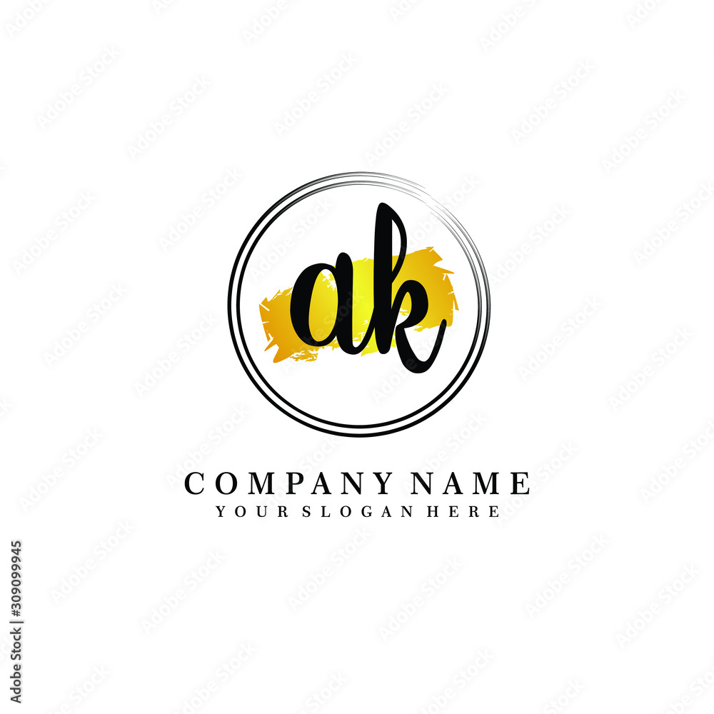 Initial AK handwriting logo, and brush circle template Initial AK handwriting logo, and brush circle template