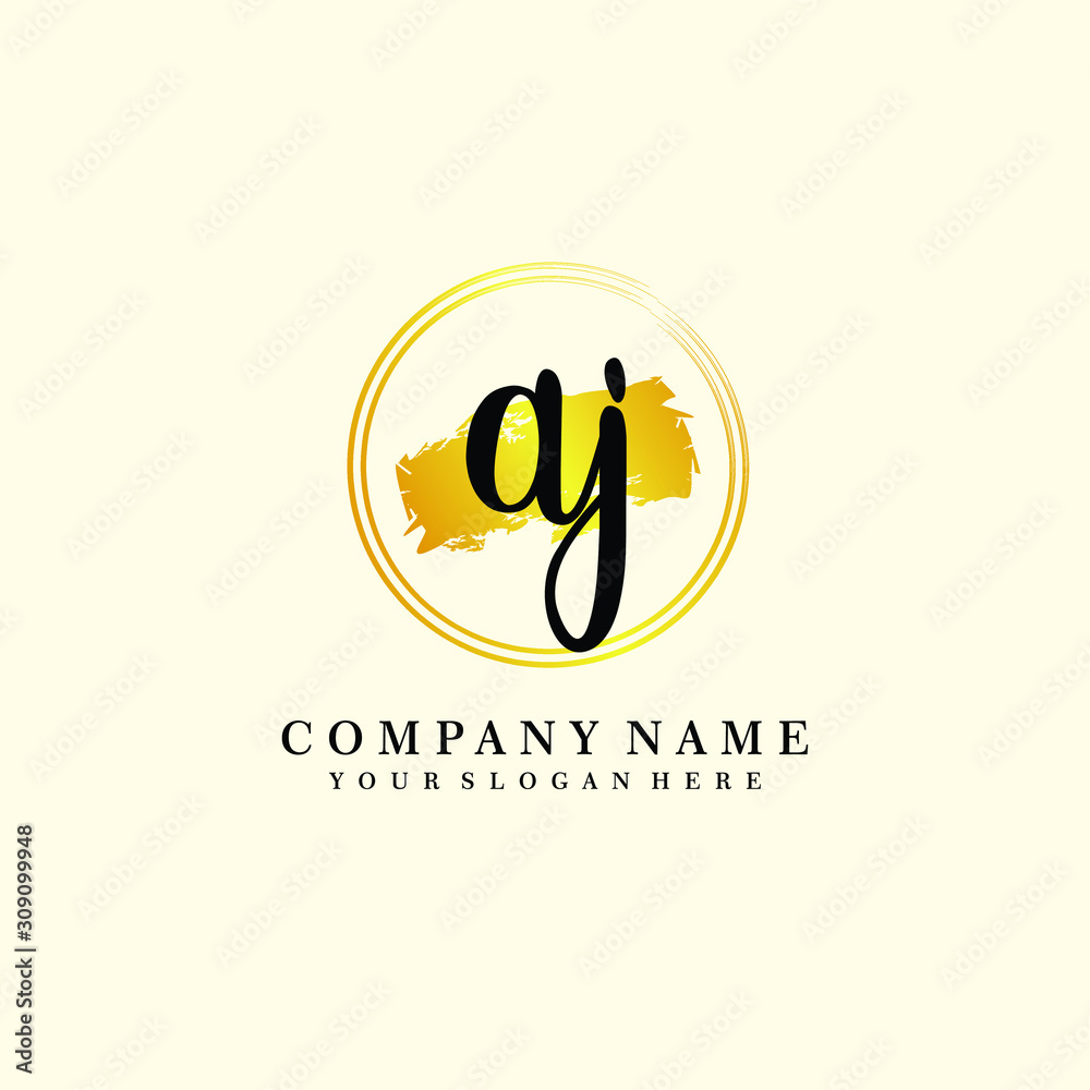 Obraz premium Initial AJ handwriting logo, and brush circle template 