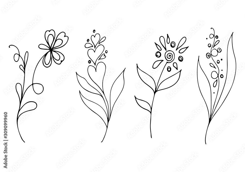 Big outline set of summer tropical flowers. Floral botanical flower set isolated on white background. Hand drawn vector collection. Botanical Hawaii nature. Tropical palm icon. Hawaiian collection Big outline set of summer tropical flowers. Floral botanical flower set isolated on white background. Hand drawn vector collection. Botanical Hawaii nature. Tropical palm icon. Hawaiian collection