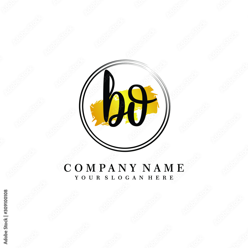 Initial BO handwriting logo, and brush circle template 
