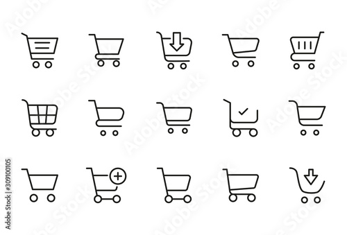 Foto Modern thin line icons set of shopping cart.