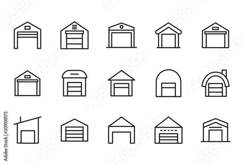 Modern thin line icons set of warehouse