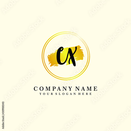 Initial CX handwriting logo  and brush circle template 