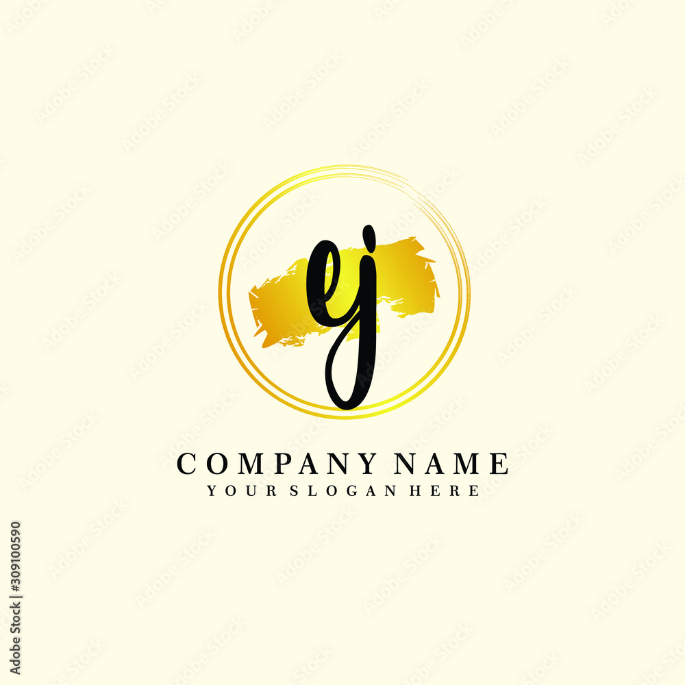 Obraz premium Initial EJ handwriting logo, and brush circle template 