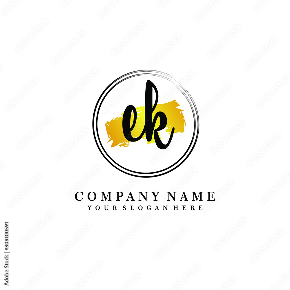 Initial EK handwriting logo, and brush circle template Initial EK handwriting logo, and brush circle template