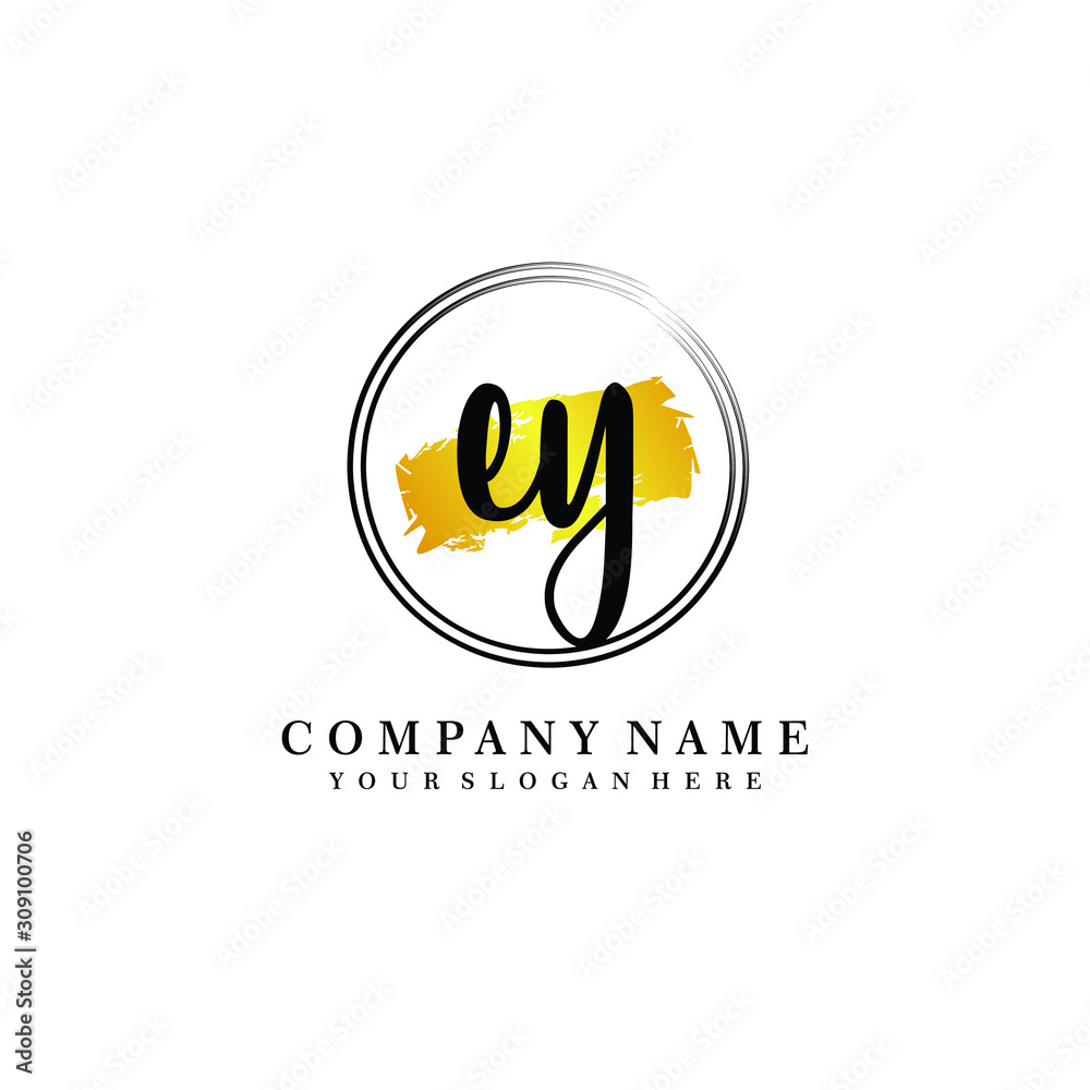 Initial EY handwriting logo, and brush circle template 