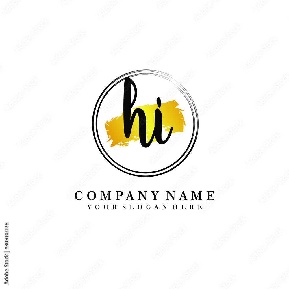 Initial HI handwriting logo, and brush circle template Initial HI handwriting logo, and brush circle template