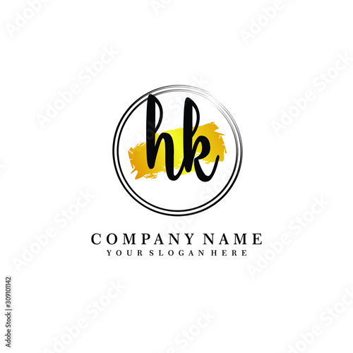 Initial HK handwriting logo, and brush circle template 