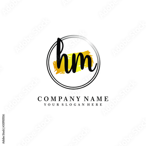 Initial HM handwriting logo, and brush circle template 