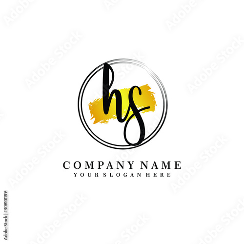 Initial HS handwriting logo  and brush circle template 