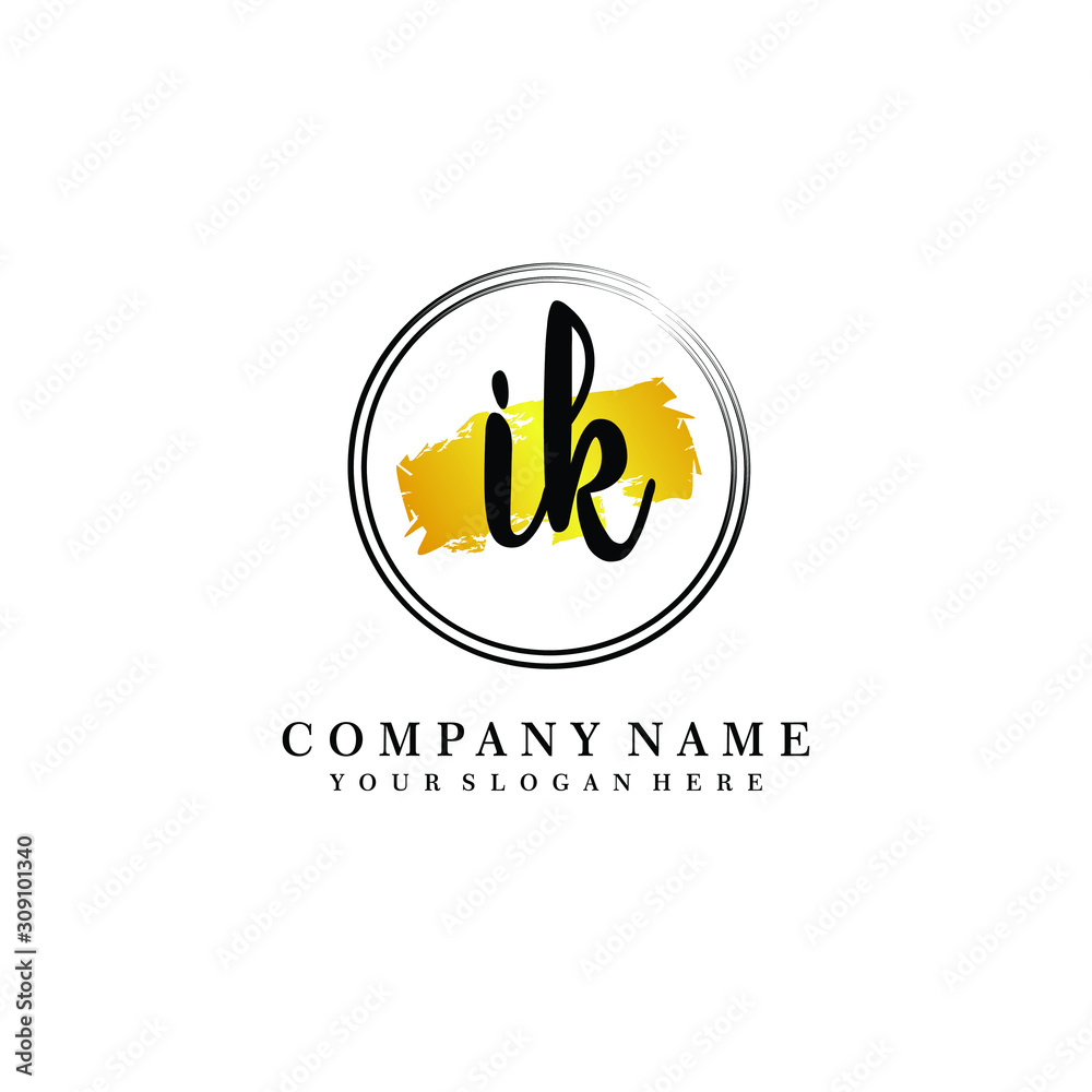 Obraz premium Initial IK handwriting logo, and brush circle template 