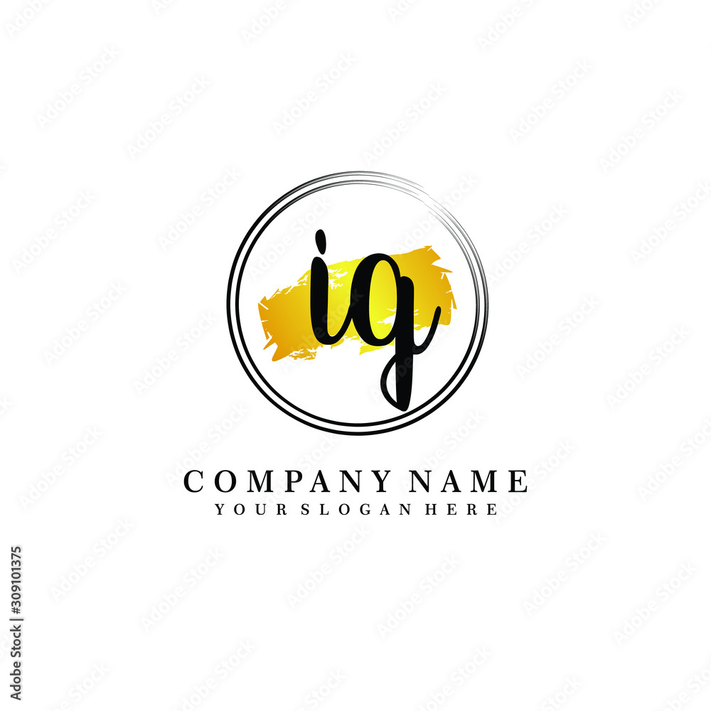 Initial IQ handwriting logo, and brush circle template Initial IQ handwriting logo, and brush circle template