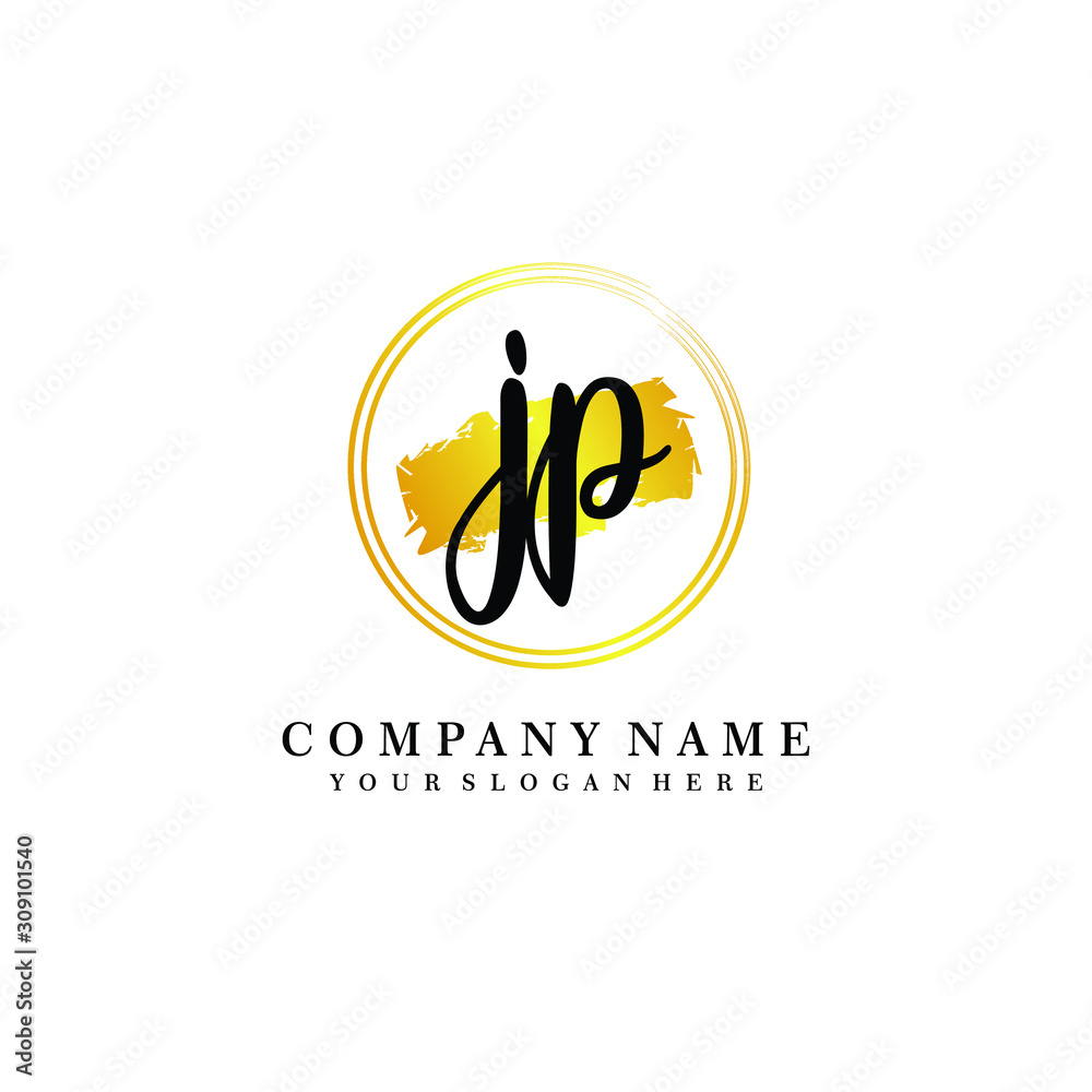Initial JP handwriting logo, and brush circle template Initial JP handwriting logo, and brush circle template