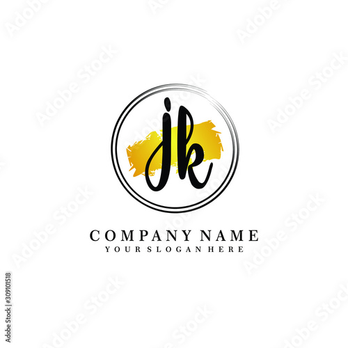 Initial JK handwriting logo, and brush circle template 