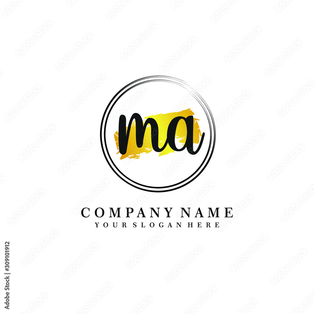 Initial MA handwriting logo, and brush circle template Initial MA handwriting logo, and brush circle template