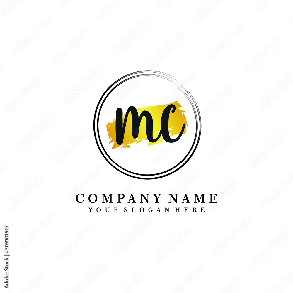 Initial MC handwriting logo, and brush circle template Initial MC handwriting logo, and brush circle template