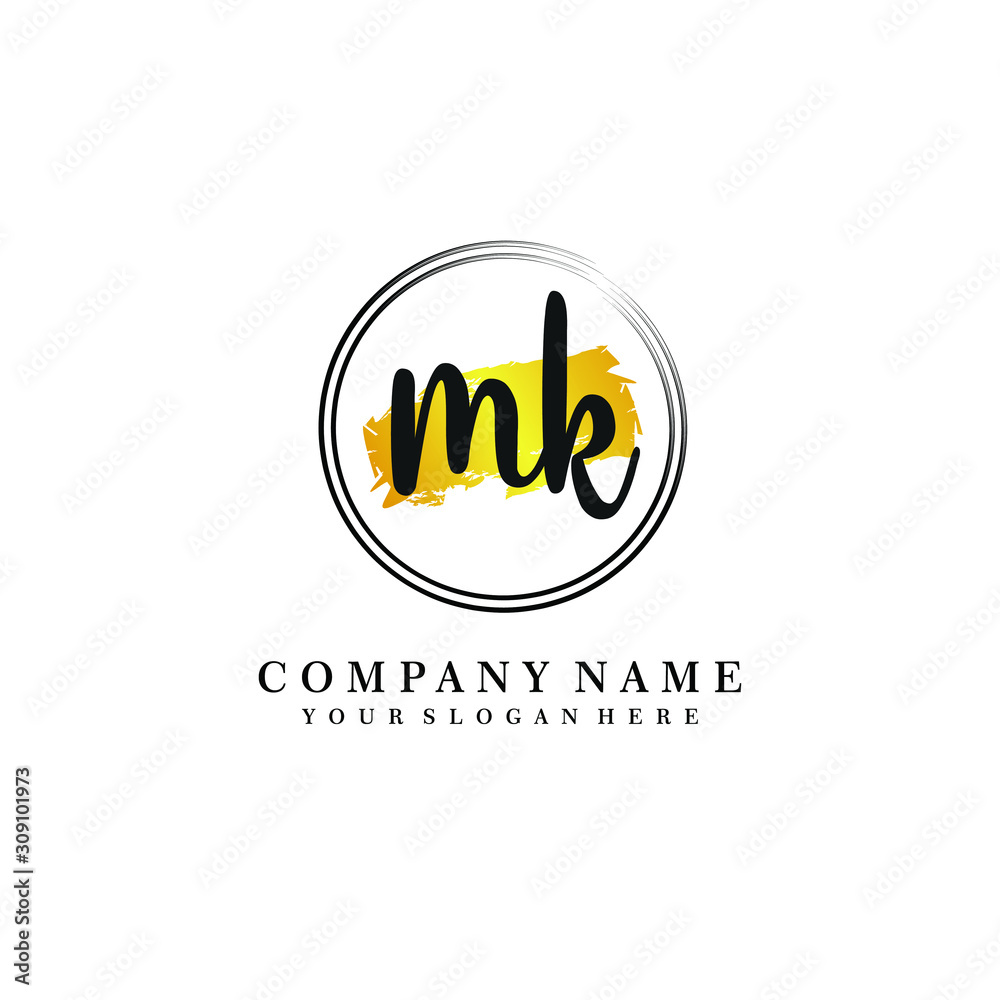 Initial MK handwriting logo, and brush circle template Initial MK handwriting logo, and brush circle template
