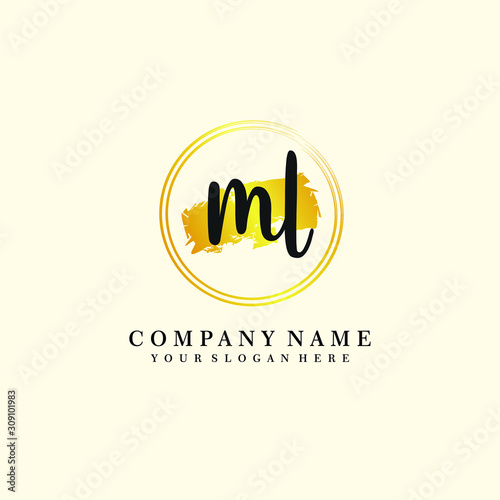 Initial ML handwriting logo, and brush circle template 