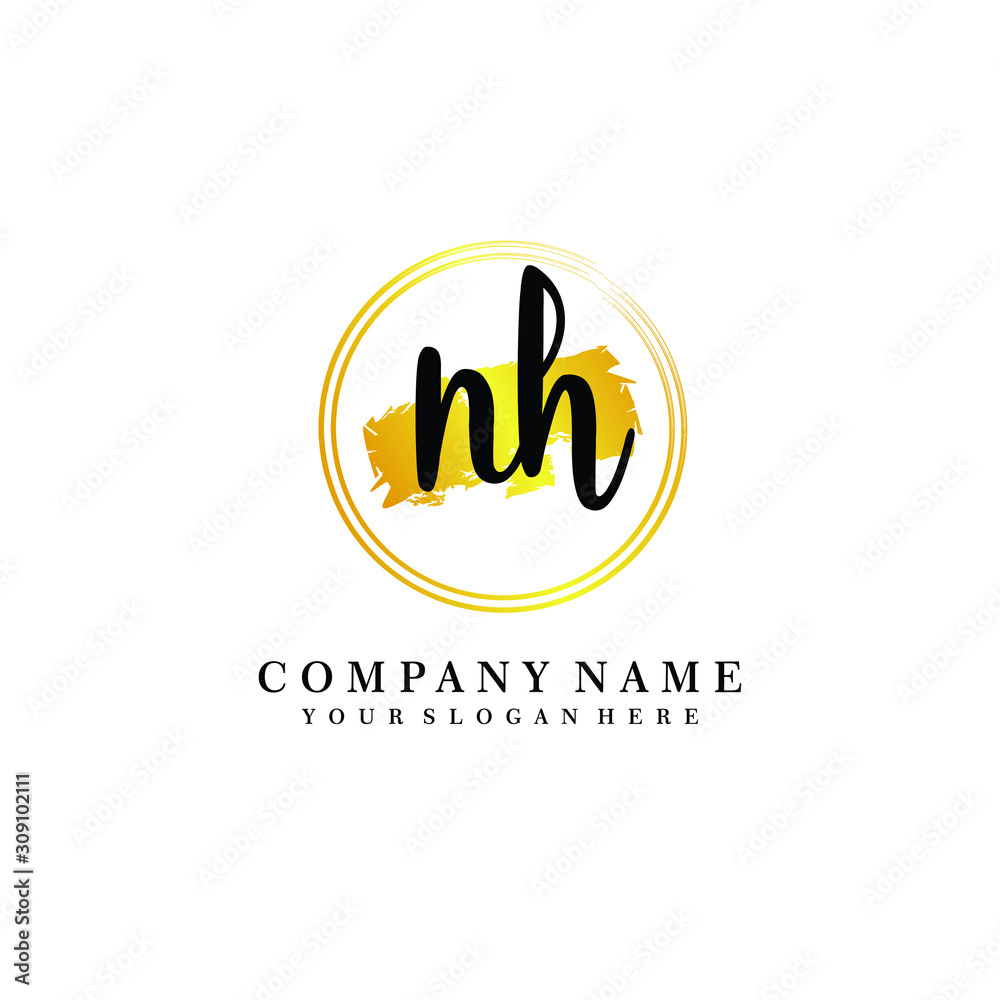 Initial NH handwriting logo, and brush circle template 