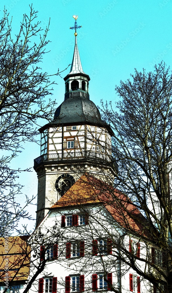 Landscape with the historic City Tower of Backnang Landscape with the historic City Tower of Backnang