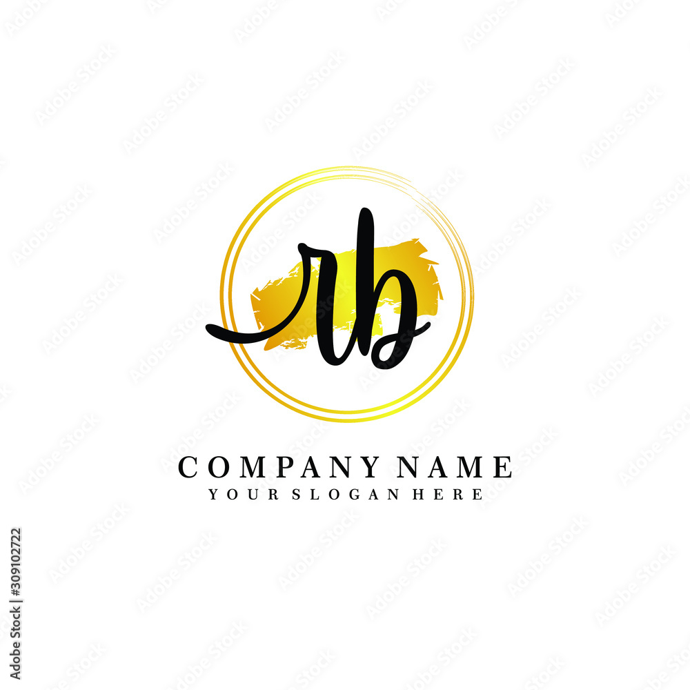 Fototapeta premium Initial RB handwriting logo, and brush circle template 