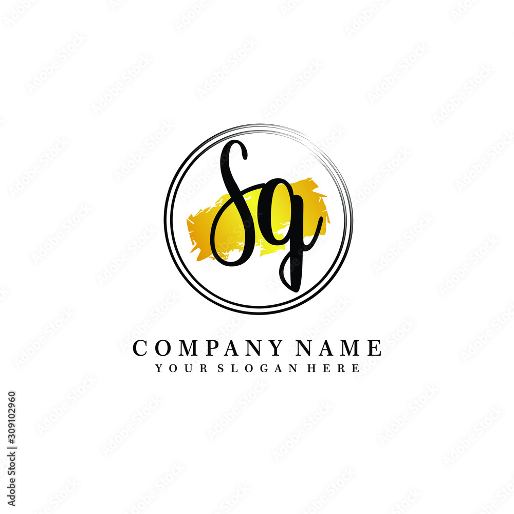 Initial SQ handwriting logo, and brush circle template Initial SQ handwriting logo, and brush circle template