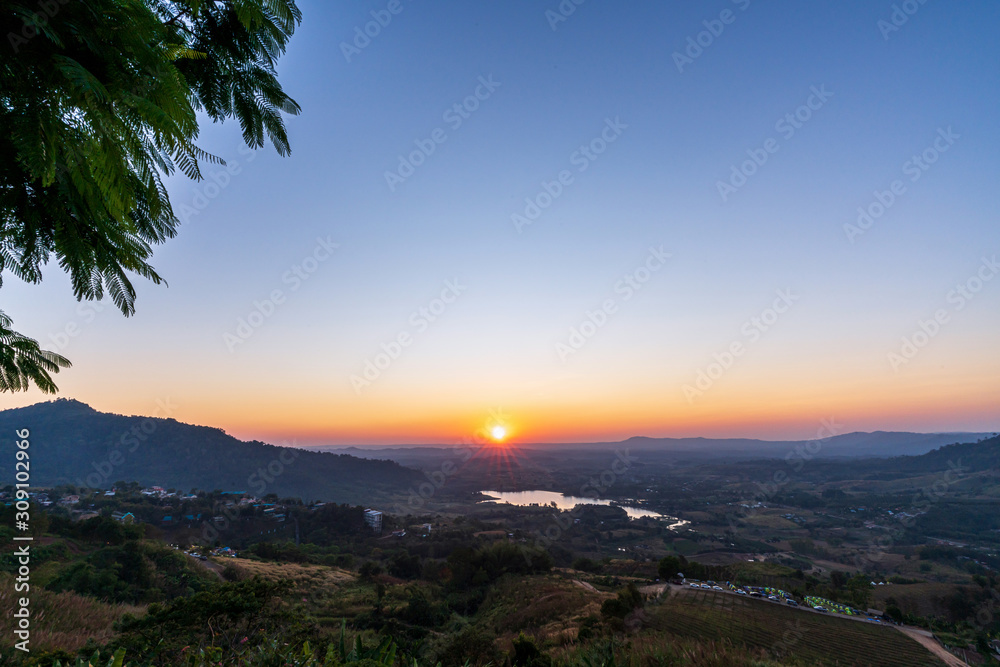 beautiful blue sky high peak mountains mist fog wildlife green forest at Khao Koh Phu Tub Berk Phetchabun Thailand guiding idea long weekend for backpacker camping hiking  