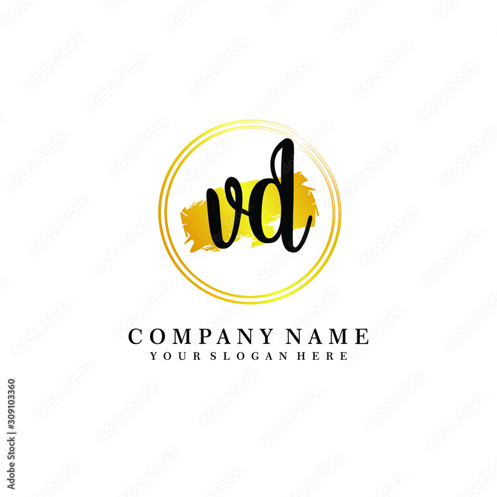 Initial VD handwriting logo, and brush circle template 