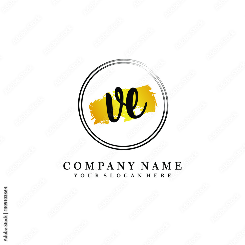 Initial VE handwriting logo, and brush circle template Initial VE handwriting logo, and brush circle template
