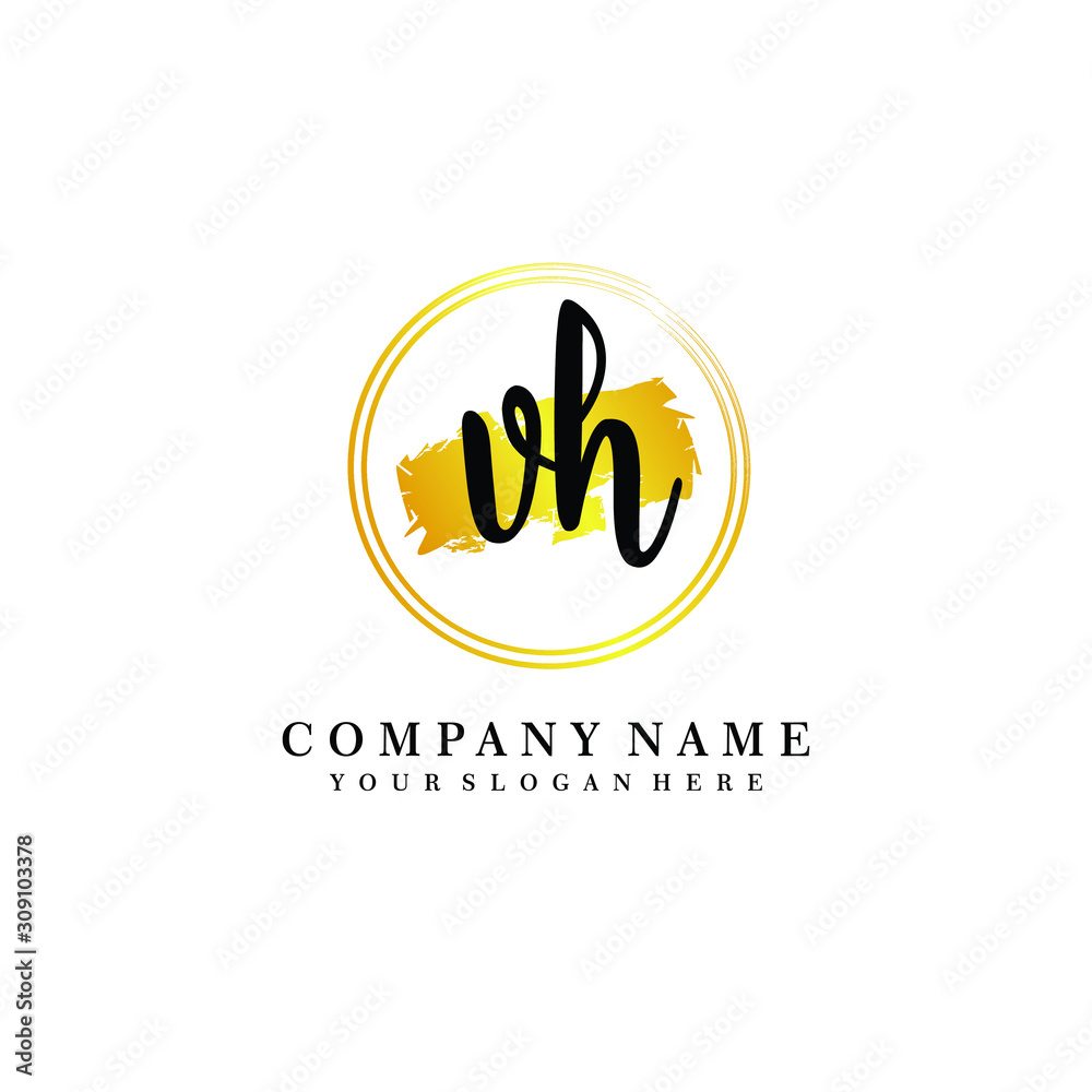 Initial VH handwriting logo, and brush circle template Initial VH handwriting logo, and brush circle template